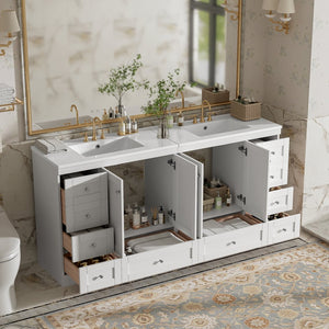 English Elm 72" Freestanding Shaker Bathroom Vanity Double Ceramic Sink Eight Soft Close Drawers N729P000032K
