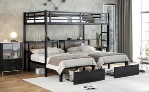 English Elm Twin Triple Bunk Bed Metal L-shaped Frame Sleeps Three Kids White Finish W1580S00480