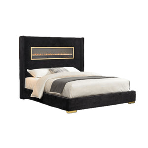 English Elm Contemporary Queen Platform Bed Upholstered Fabric Headboard with Built-in 3d Fireplace B2741P439939