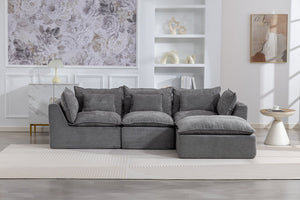 English Elm 102.3" Oversized Modular Sectional Sofa Cotton Linen Deep Seat Lounge with Ottoman Antique Grey W2530S00013