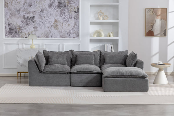 English Elm 102.3" Oversized Modular Sectional Sofa Cotton Linen Deep Seat Lounge with Ottoman Antique Grey W2530S00013