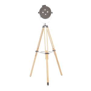 English Elm Floor Tripod Lamp Natural Wood Antique Metal Shade Adjustable Industrial Reading Light B202S01384