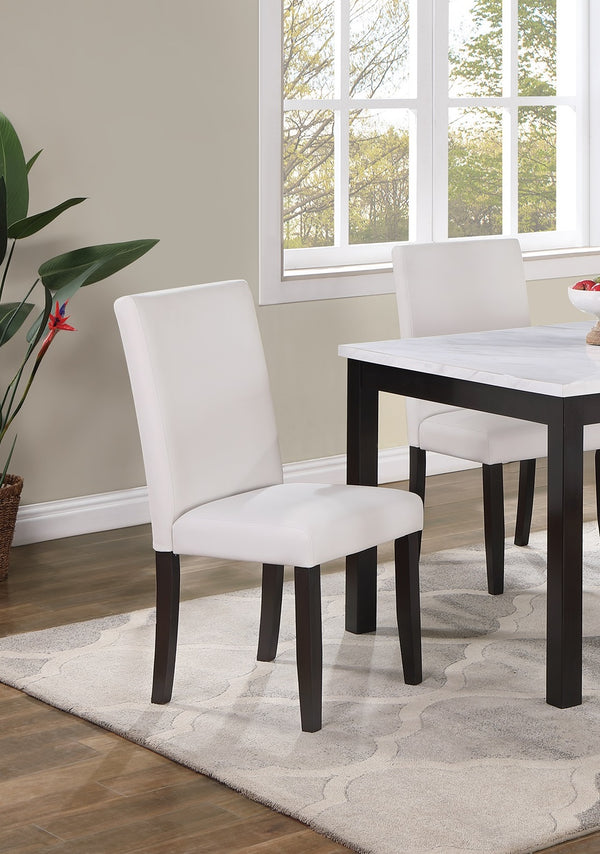 English Elm Classic 5pc Dining Set with Faux Marble Top, White Finish, Tufted Bench & 3 Cushioned Faux Leather Chairs B011P184982