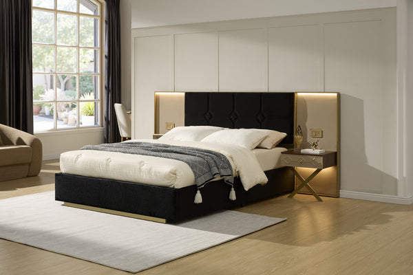 English Elm Luxurious Queen Velvet Platform Bed with Tufted Headboard and Integrated Floating Nightstands W1793S00036