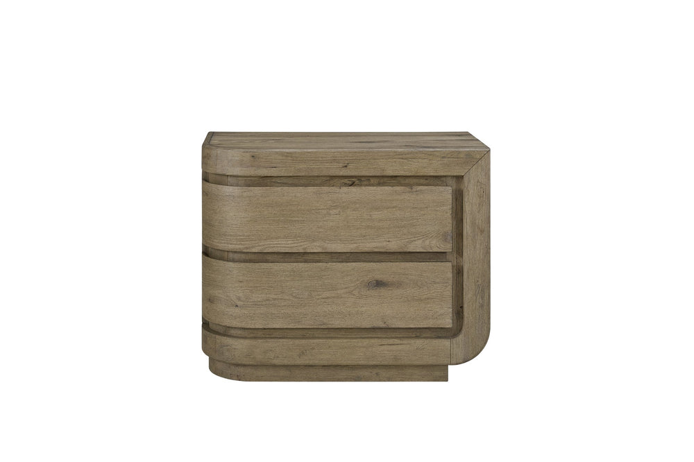 English Elm Right Nightstand English Knotty Oak Veneer Solid Wood+MDF, 2 Self-Closing Drawers, USB Port, Cedar Freshness B2699P409529