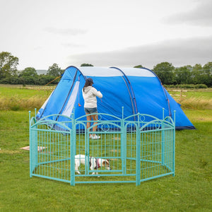 English Elm Dog Playpen 8 Panel Heavy Duty Iron Pet Enclosure Foldable Indoor Outdoor Exercise Pen Blue W368P233999