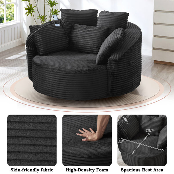 English Elm Swivel Barrel Accent Chair Chenille Tufted Round Club Seat for Living Room Lounge Black N719S002320B