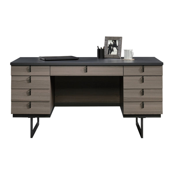 English Elm Executive Desk - Modern Brown Finish With Ample Workspace, Smart Storage & Durable Metal Base B356P402792