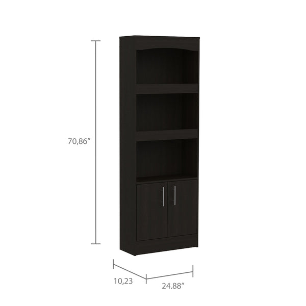 English Elm Bookcase, Three Open Shelves Enclosed Cabinet Matte Black Finish for Home Office B097132973