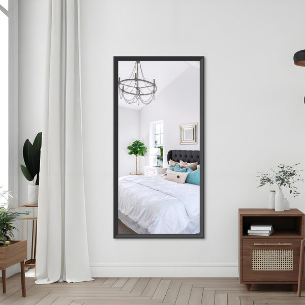 English Elm 60"x30" Oversized Modern Rectangle Bathroom Mirror with Slim Aluminum Frame, Explosion-Proof Glass, Versatile Mounting Options for Vanity, Entryway, Bedroom, Living Room Black W708P297669