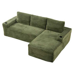 English Elm 104 Inch Corduroy Modular Sectional Sofa with L Chaise Deep Sink Comfort W5515S00025