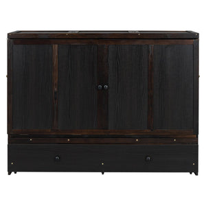 English Elm Queen Murphy Wall Bed with Pull Out Drawer and Built in Usb Charging Cabinet Espresso N708P205905P