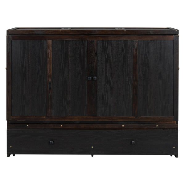 English Elm Queen Murphy Wall Bed with Pull Out Drawer and Built in Usb Charging Cabinet Espresso N708P205905P