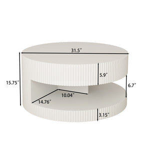 English Elm 31.5'' Round Coffee Table with Hidden Storage and Vertical Stripe Accent, Modern Durable MDF Design White W757P206006