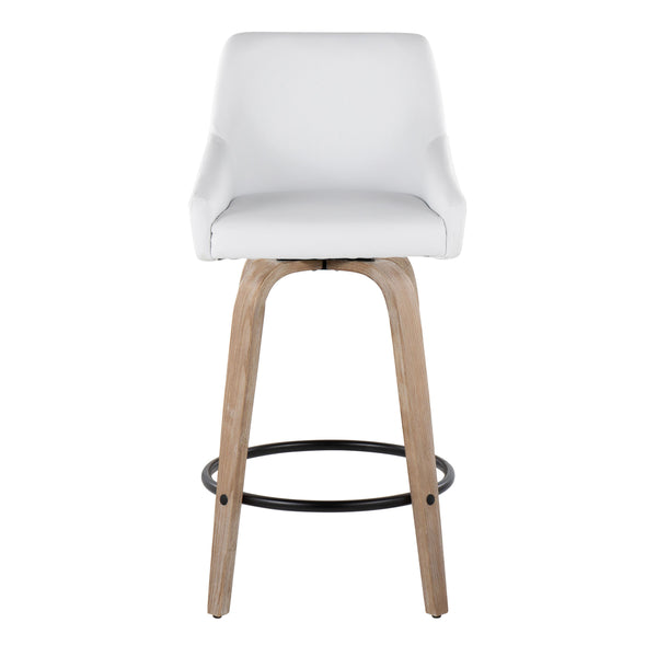 English Elm 26" Swivel Counter Stools Set of 2 Faux Leather Gold Accents Whitewashed Wood B202S01836
