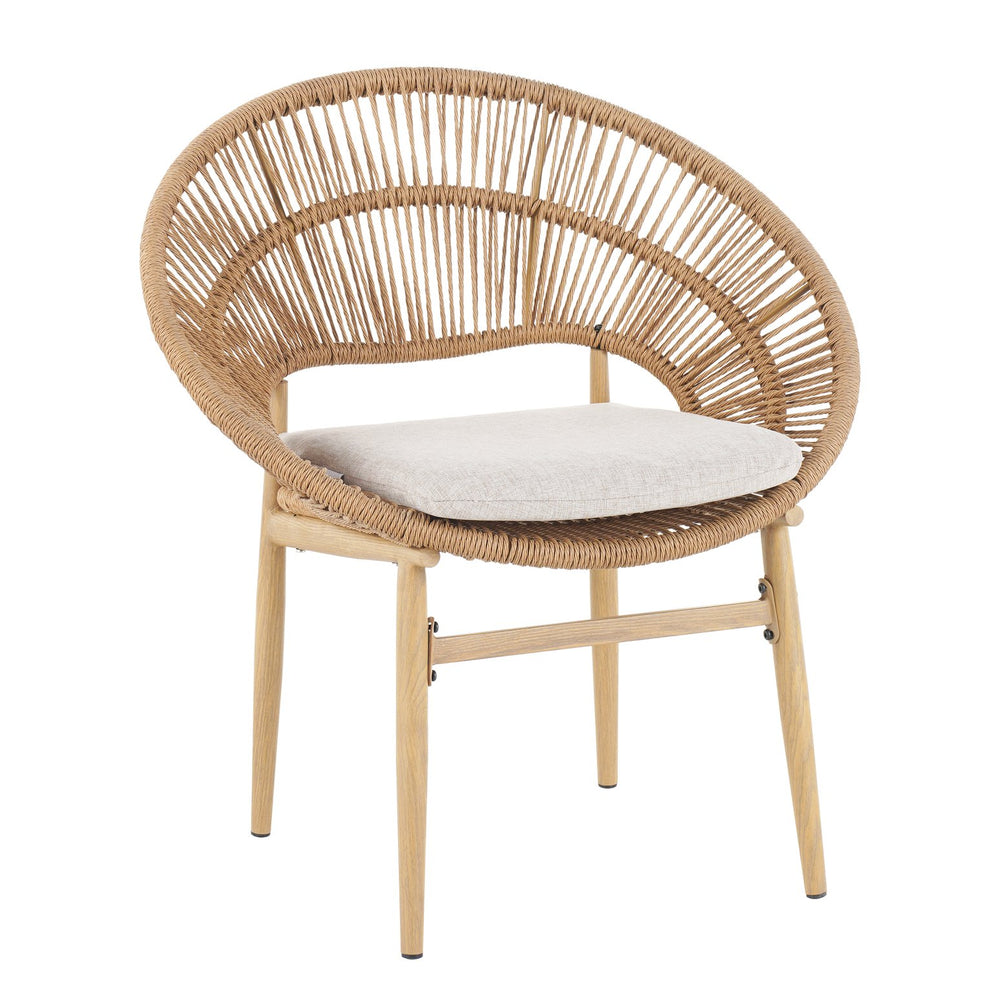 English Elm Christopher Knight Home® - Cyril Handwoven Outdoor Wicker Papasan Dining Chair Set of 2 with Water‑Resistant Cushions, UV‑Safe Beige,Light Brown,Teak N775P271975B