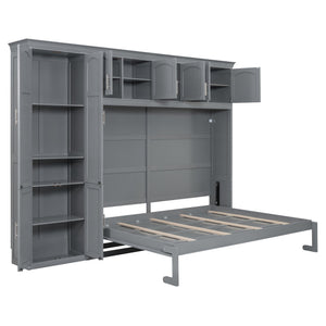 English Elm Queen Murphy Wall Bed with Integrated Wardrobe and Drawers for Studio Spaces LP000876AAE-1