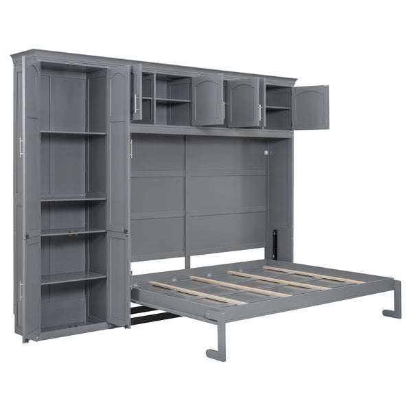 English Elm Queen Murphy Wall Bed with Integrated Wardrobe and Drawers for Studio Spaces LP000876AAE-1