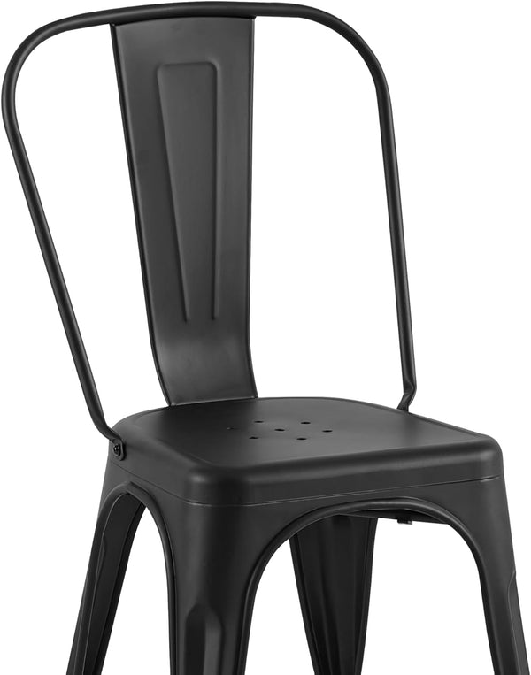 English Elm 2pc Industrial Metal Dining Chairs Stackable High Gloss Set for Kitchen or Modern Matte Black B011P238552