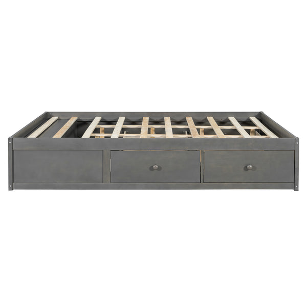 English Elm Queen Platform Storage Bed with Hydraulic Lift Footboard and Four Drawers Antique Finish Gray LP000139AAE