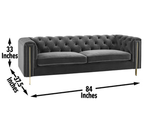 English Elm Steve Silver - Charlene Velvet Button Tufted Sofa with Chesterfield Rolled Arms, Brass Accents, Plush Foam Seating Dark Gray B081P157402