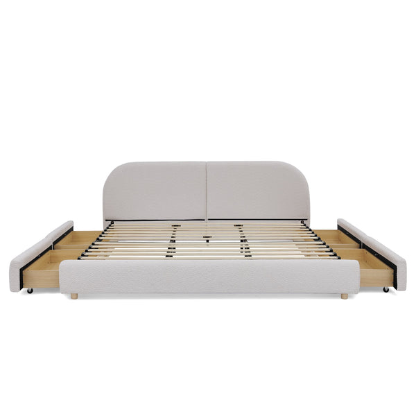 English Elm King Upholstered Storage Bed Curved Headboard Circle Yarn Fabric Modern Minimalist Frame Beige W487S00473