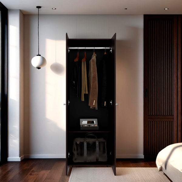 English Elm Armoire, Three-Door Engineered Wood Wardrobe in Walnut and Black Wengue with 3 Shelves for Organized Storage Multi 71.62 L x 20.08 W x 5.12 H B097P369452