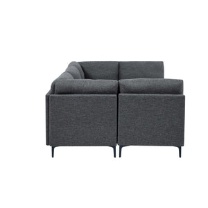 English Elm Linen Upholstered Modular Sectional Sofa with Tall Black Metal Legs for Living Room Dark Gray B2748S00114