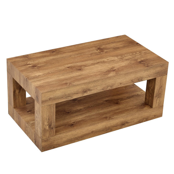 English Elm Modern Two Tier Rectangular Coffee Table with Open Shelf for Living Room Storage W3875P389550