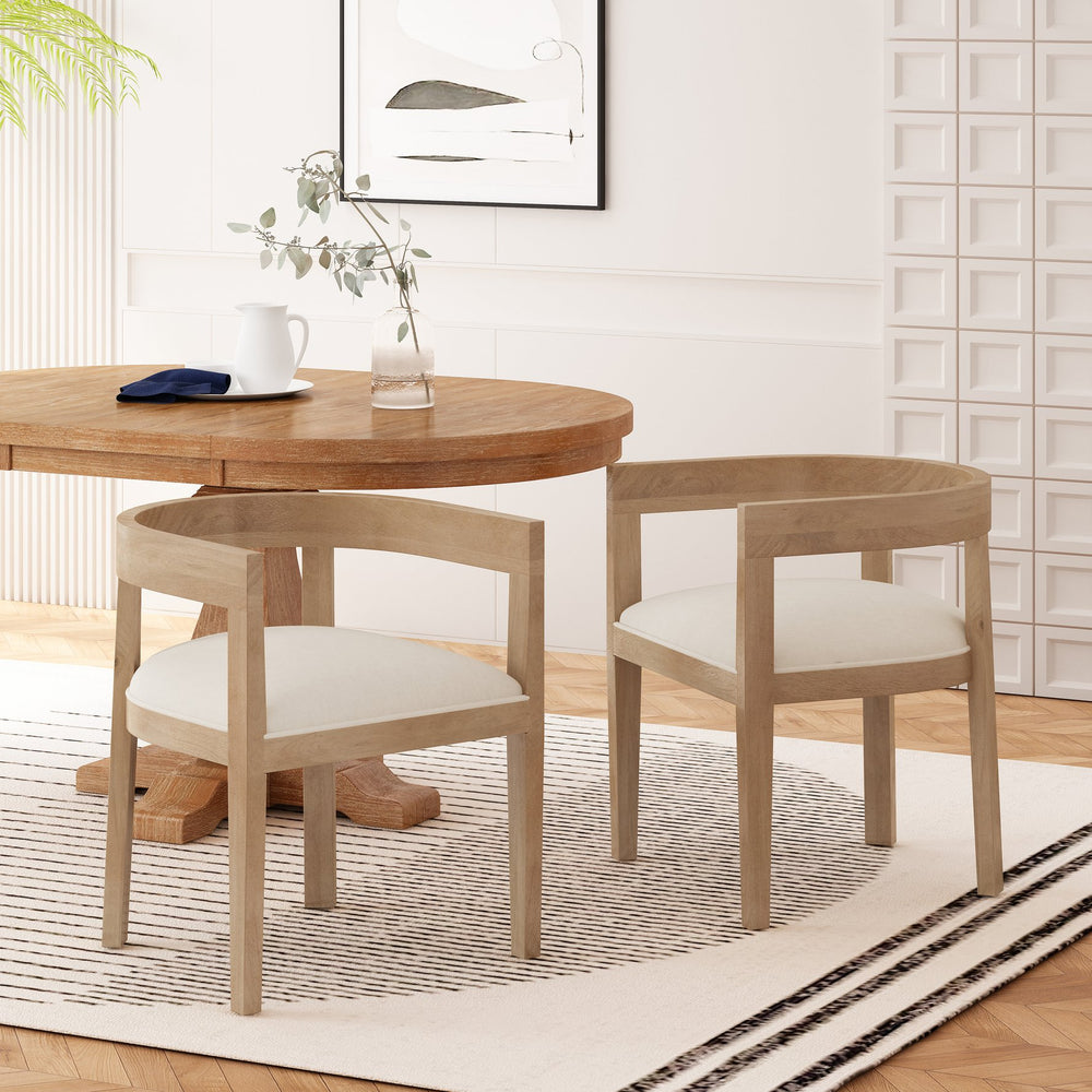 English Elm Dining Arm Chairs Set of 2 Upholstered Tub Style Rubberwood Mid-century Modern Seating N771P388967M