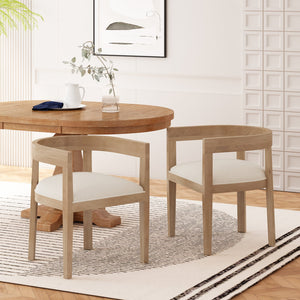 English Elm Dining Arm Chairs Set of 2 Upholstered Tub Style Rubberwood Mid-century Modern Seating N771P388967M