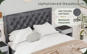 English Elm Velvet Tufted Queen Platform Bed Diamond Headboard for Elegant Master Bedroom W1935P361004