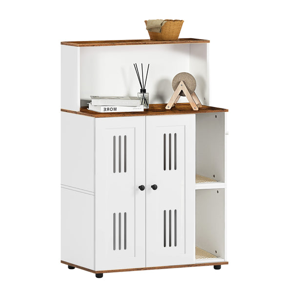 English Elm Litter Box Cabinet for Two Cats Wooden Enclosure with Ventilated Doors Side Table W1687P170693