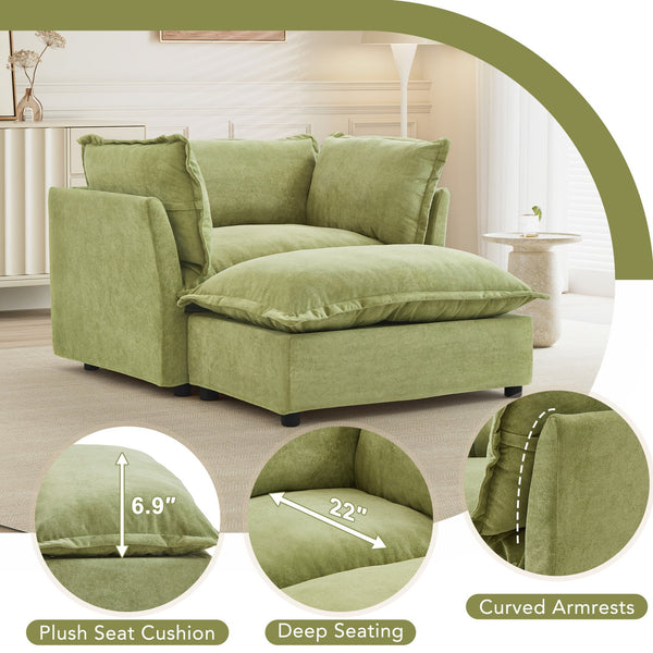 English Elm Modern Chenille Accent Chair with Ottoman Plush Wide Seat Curved Arms for Bedroom Green N719P428439F