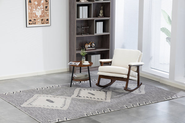 English Elm Mid Century Modern Rocking Chair Solid Wood Frame Upholstered Seat with Lumbar Cushion Antique White W2530P418996