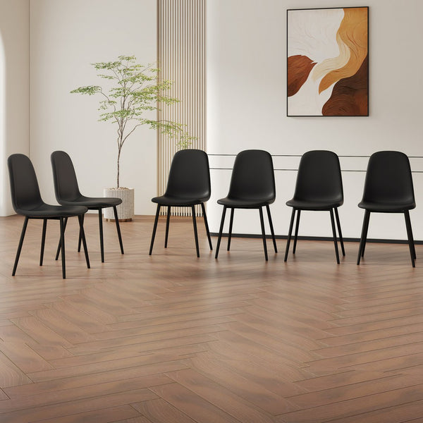 English Elm Modern Minimalist Black Dining Chairs Set of 6 — Waterproof PU Upholstered Spoon Seats, Sturdy Metal Legs, Non-Slip W1151P353621