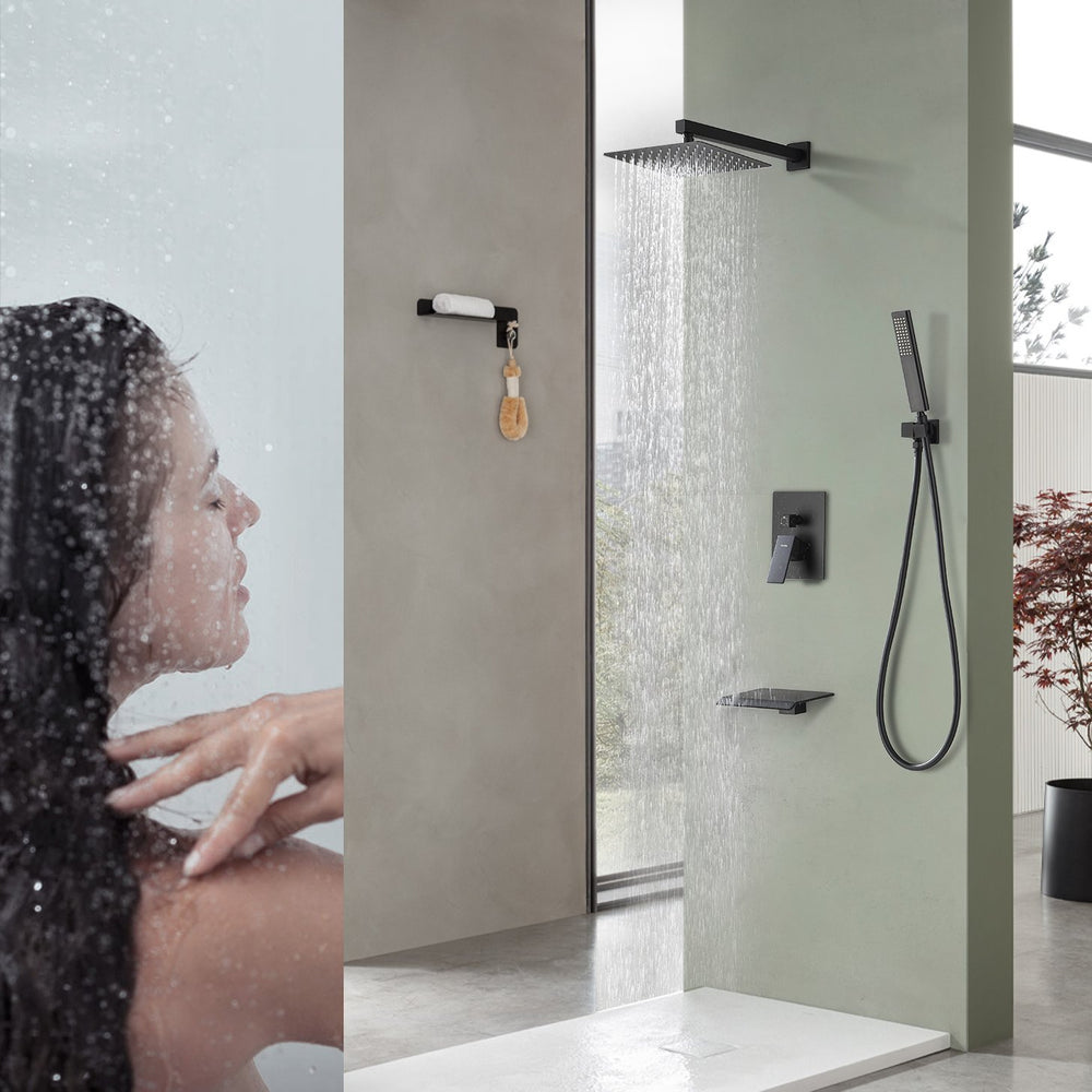 English Elm Male Npt Matte Black Shower And Tub Faucet Set - 10" Rainfall Showerhead & Waterfall Filler System T3177P277543