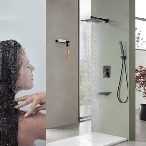 English Elm Male Npt Matte Black Shower And Tub Faucet Set - 10" Rainfall Showerhead & Waterfall Filler System T3177P277543