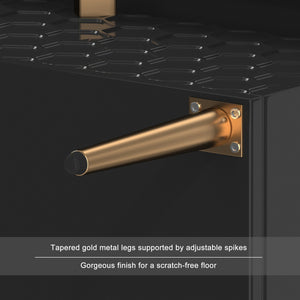 English Elm Modern 7-Drawer Storage Cabinet in Black with Gold Legs & Honeycomb Fronts – Stylish Versatile Organizer for Bedroom, Office, Entryway T3609P347457