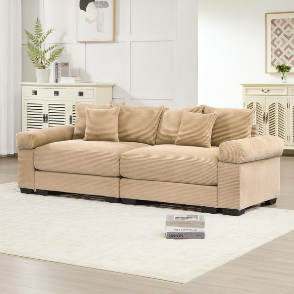 English Elm 92" Oversized Modular Sectional Couch - Cloud-Like Comfort In Soft Camel Corduroy, Ergonomic Design W714S01301
