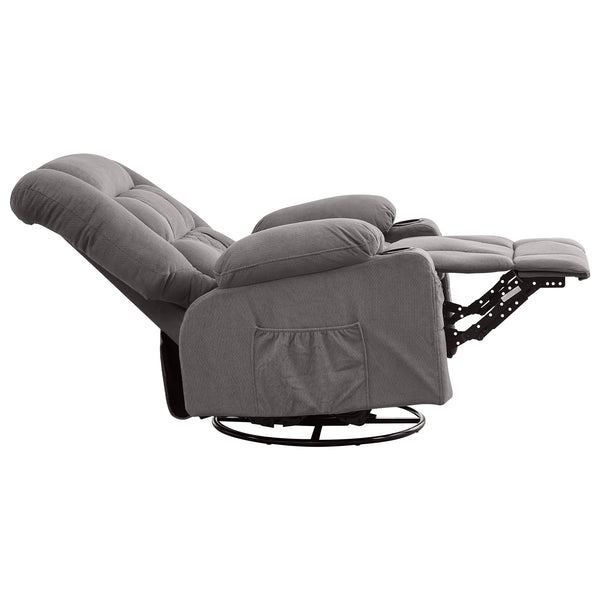English Elm Kneading Massage Rocker Recliner with 4‑Point 3D Kneading, Heat, USB Port, Cup Holders & Swivel Comfort Grey W1521P390945