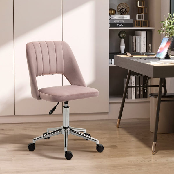 English Elm Vinsetto Chic Pink Velvet Mid Back Office Chair - Stylish Armless Swivel Desk Chair For Home Comfort W2225P217490-GIGA