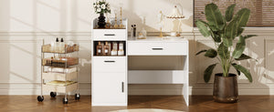 English Elm 3-in-1 Vanity Desk Flip Mirror Glass Top Hidden Storage Compact White Bedroom N704P391337K
