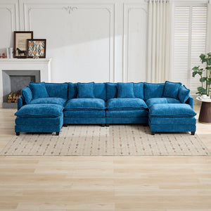 English Elm Cloud Sofa 4 Seats - Modern Modular Sectional Couch In Elegant Blue Chenille For Ultimate Comfort & Style W1143S00049