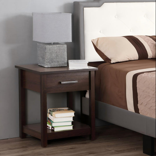 English Elm Sleek Contemporary Nightstand - Warm Wenge Finish, Space-Saving Design For Modern Bedrooms & Guest Rooms B078112086-GIGA