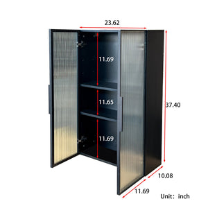 English Elm Wall Mounted Glass Door Cabinet Black Metal Frame Modern Storage for Bath or Kitchen W331P382347