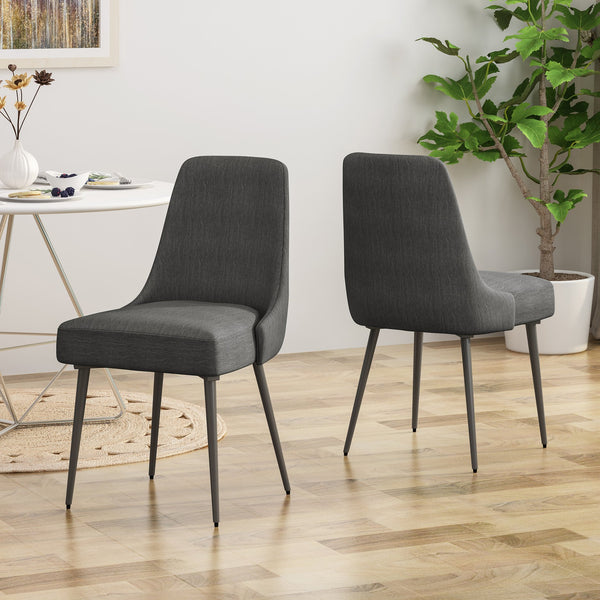 English Elm Christopher Knight Home® - DINING Chair Set of 2 Upholstered Modern Curved Back Dining Chairs with Powder-Coated Metal Legs Charcoal 62218.00CHAR