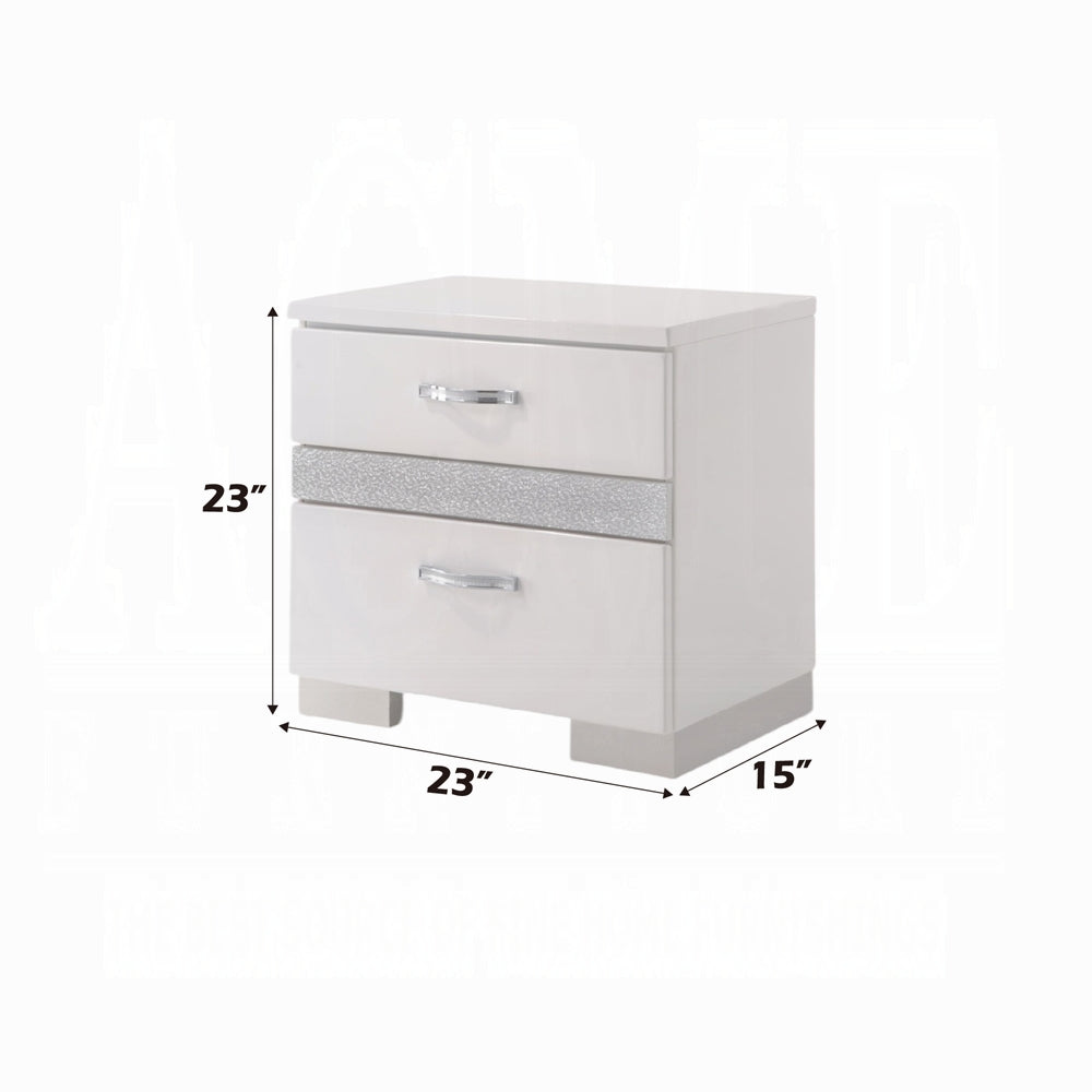 English Elm Glossy High-Gloss White Nightstand with 3 Drawers, Hidden Jewelry Drawer & Smooth Metal Glides 23"W B2741P321724