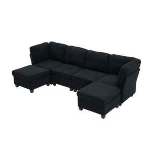 English Elm UNITED Modular 6-Seat Sectional Sofa with Removable Ottoman, Storage Compartments, Convertible Comfort Black W1568S00243