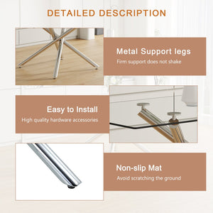 English Elm Table Set - Modern Luxurious Transparent Glass Dining Table With 4 Light Gray Pu Chairs & Metal Legs W1151S04131-GIGA